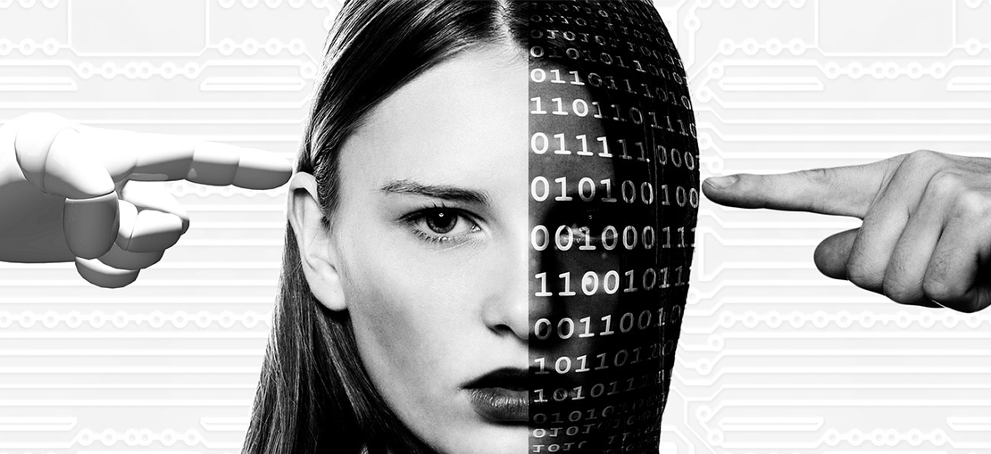 Illustration contrasting artificial intelligence and human expertise in skin assessment